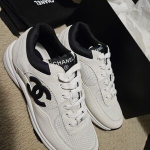 Chanel White and Black Sneakers